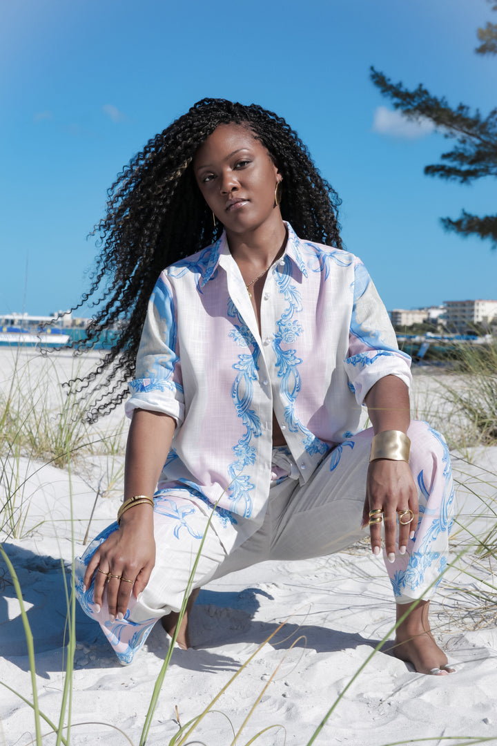 YOMI + Calendula Pink and Blue Gilded Print Lounge Set