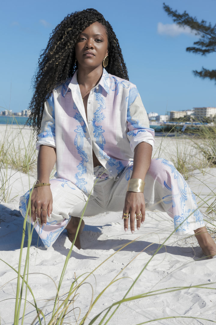 YOMI + Calendula Pink and Blue Gilded Print Lounge Set
