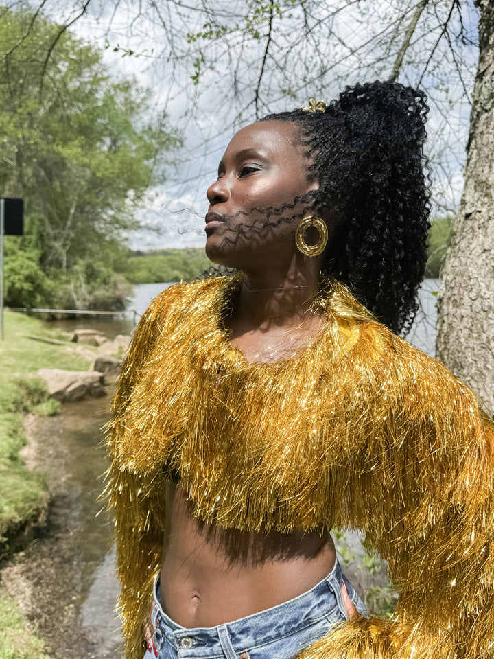 YOMI + CALENDULA – Gold Fringe Crop Top