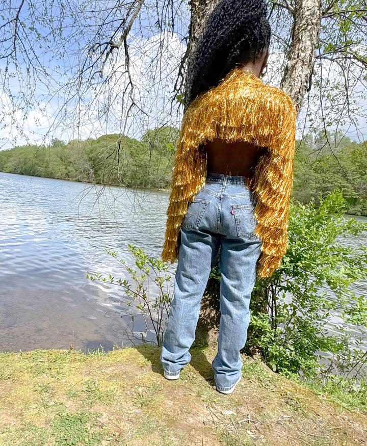 YOMI + CALENDULA – Gold Fringe Crop Top