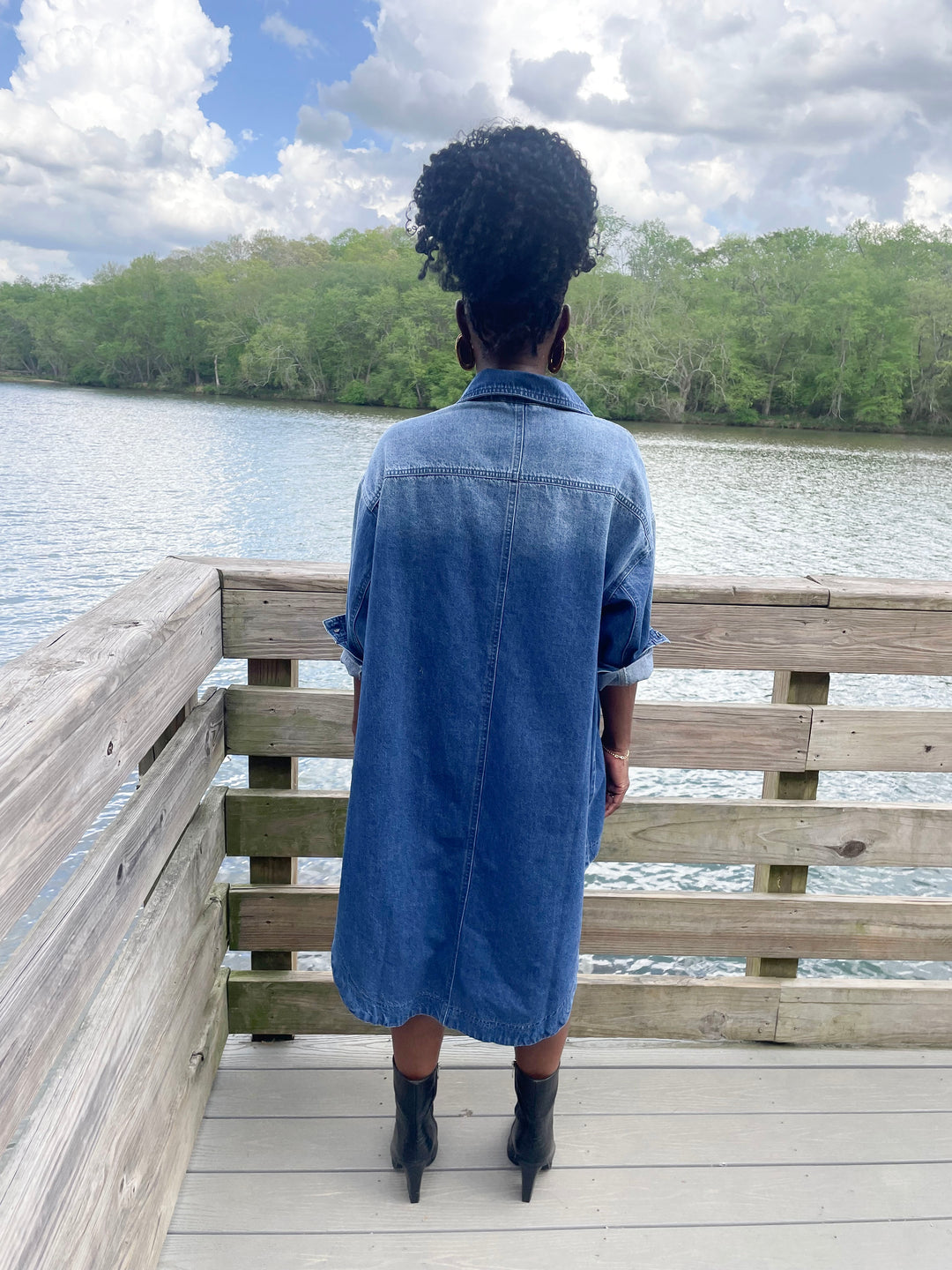 Yomi + Calendula Mid-Length Button Down Denim Shirt Dress