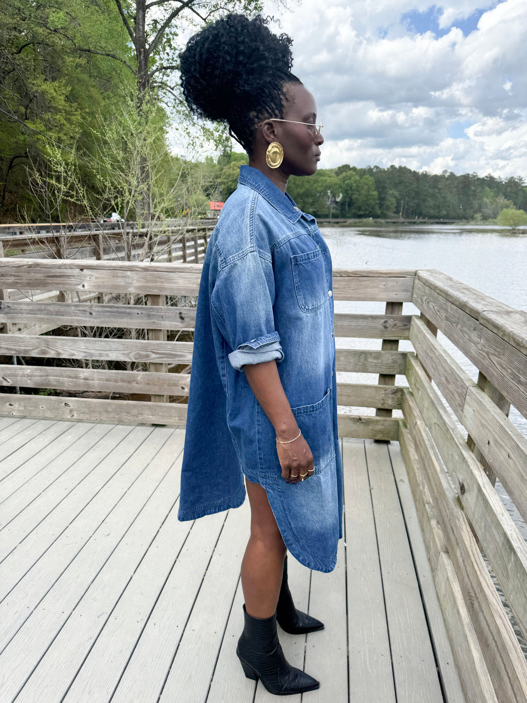 Yomi + Calendula Mid-Length Button Down Denim Shirt Dress