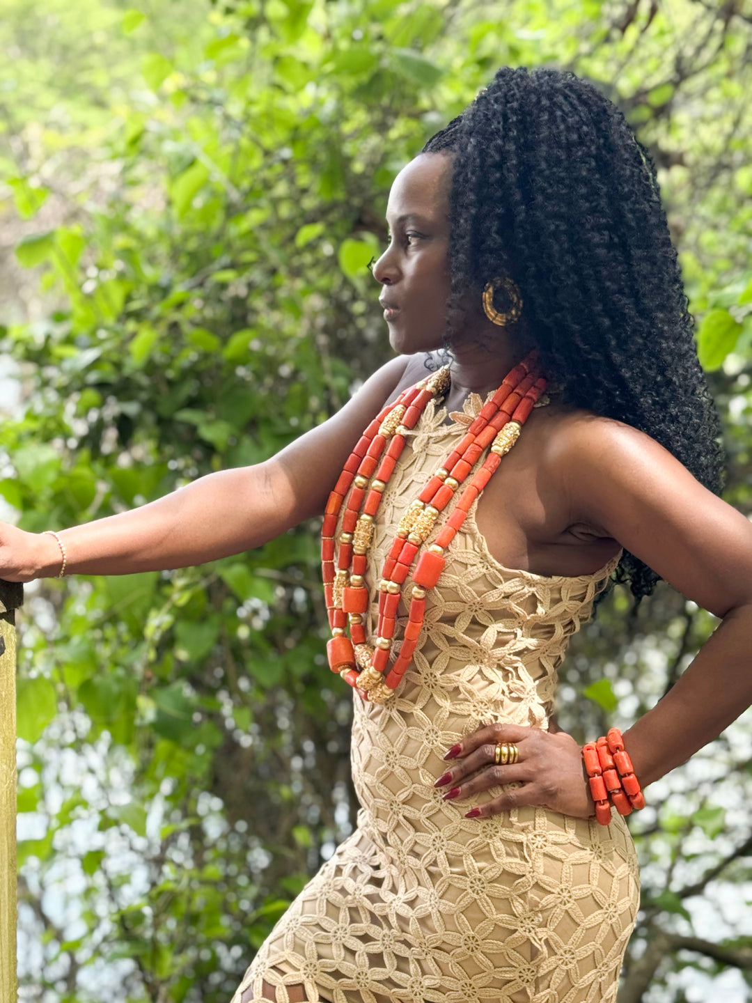 Yomi + Calendula Nude Laser Cut-Out Pencil Dress