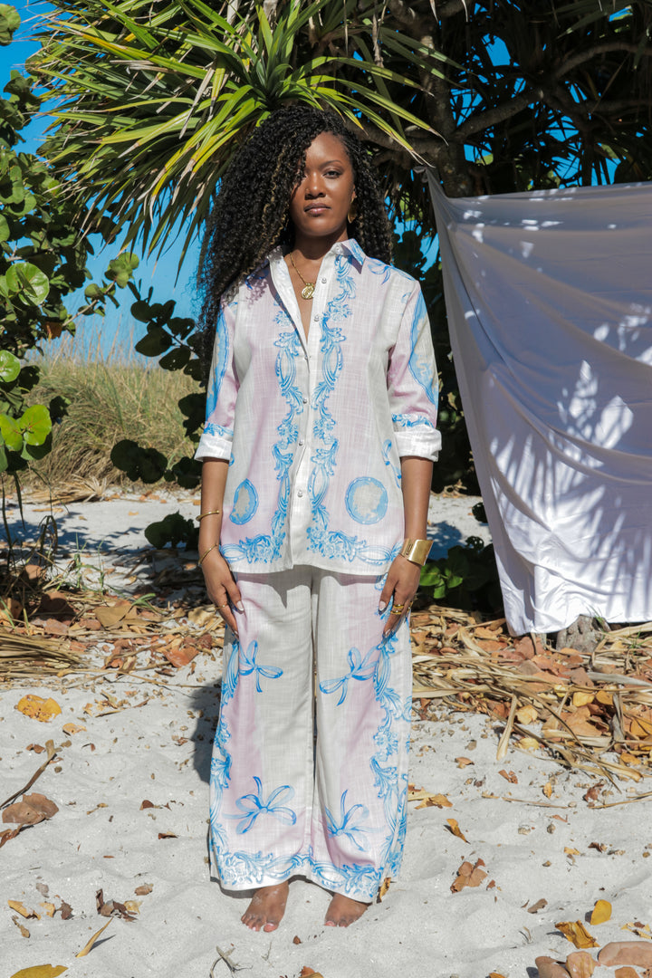 YOMI + Calendula Pink and Blue Gilded Print Lounge Set