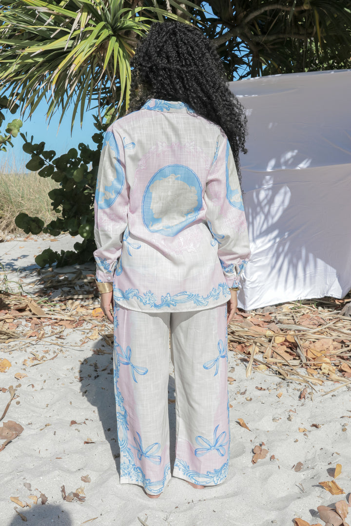 YOMI + Calendula Pink and Blue Gilded Print Lounge Set