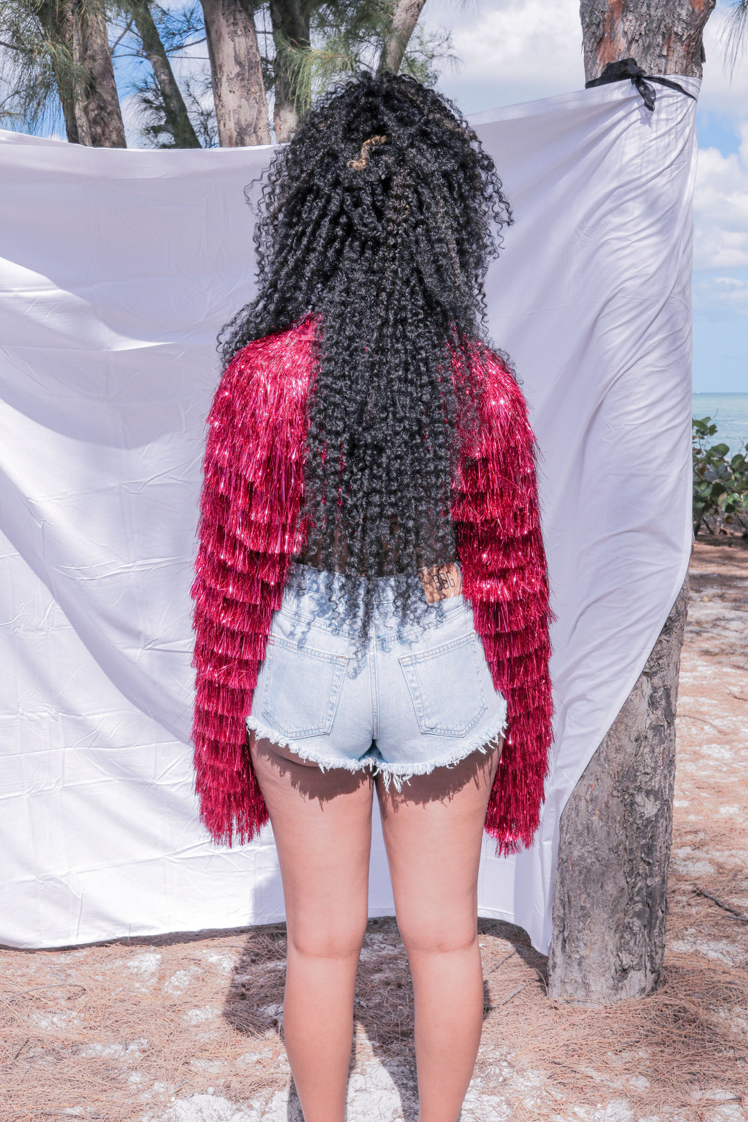 YOMI + Calendula Hot Pink Fringe Crop Top