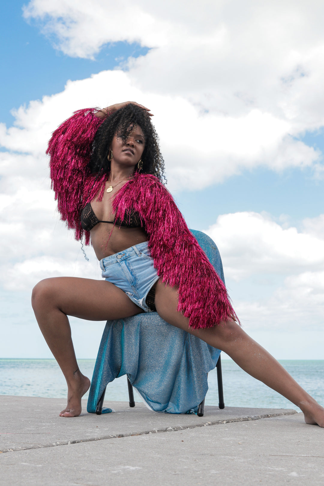 YOMI + Calendula Hot Pink Fringe Crop Top