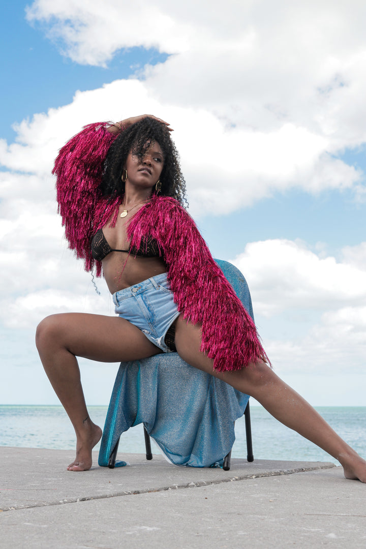 YOMI + Calendula Hot Pink Fringe Crop Top