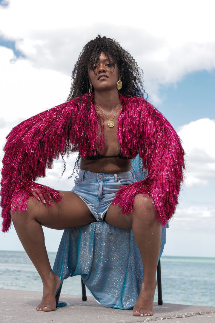 YOMI + Calendula Hot Pink Fringe Crop Top