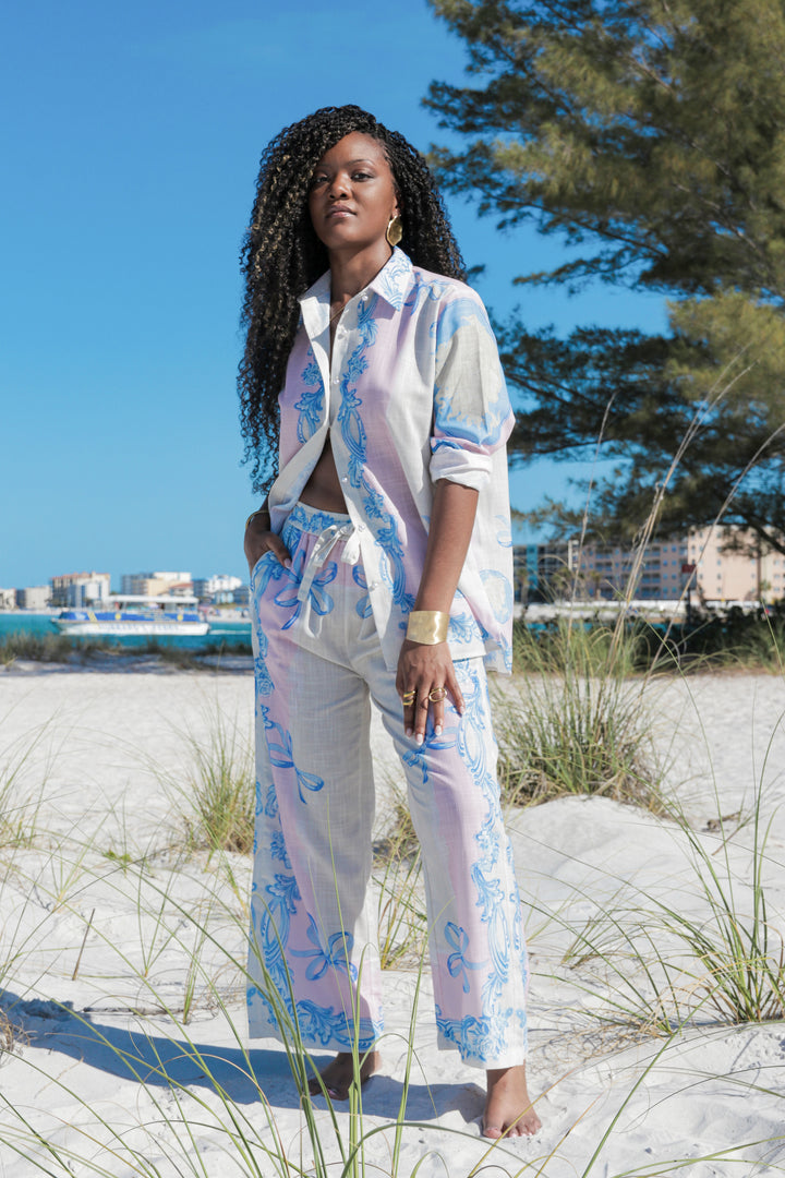 YOMI + Calendula Pink and Blue Gilded Print Lounge Set