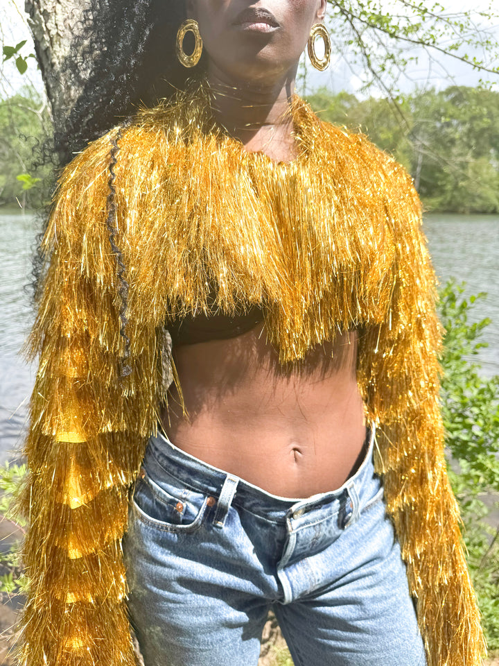 YOMI + CALENDULA – Gold Fringe Crop Top