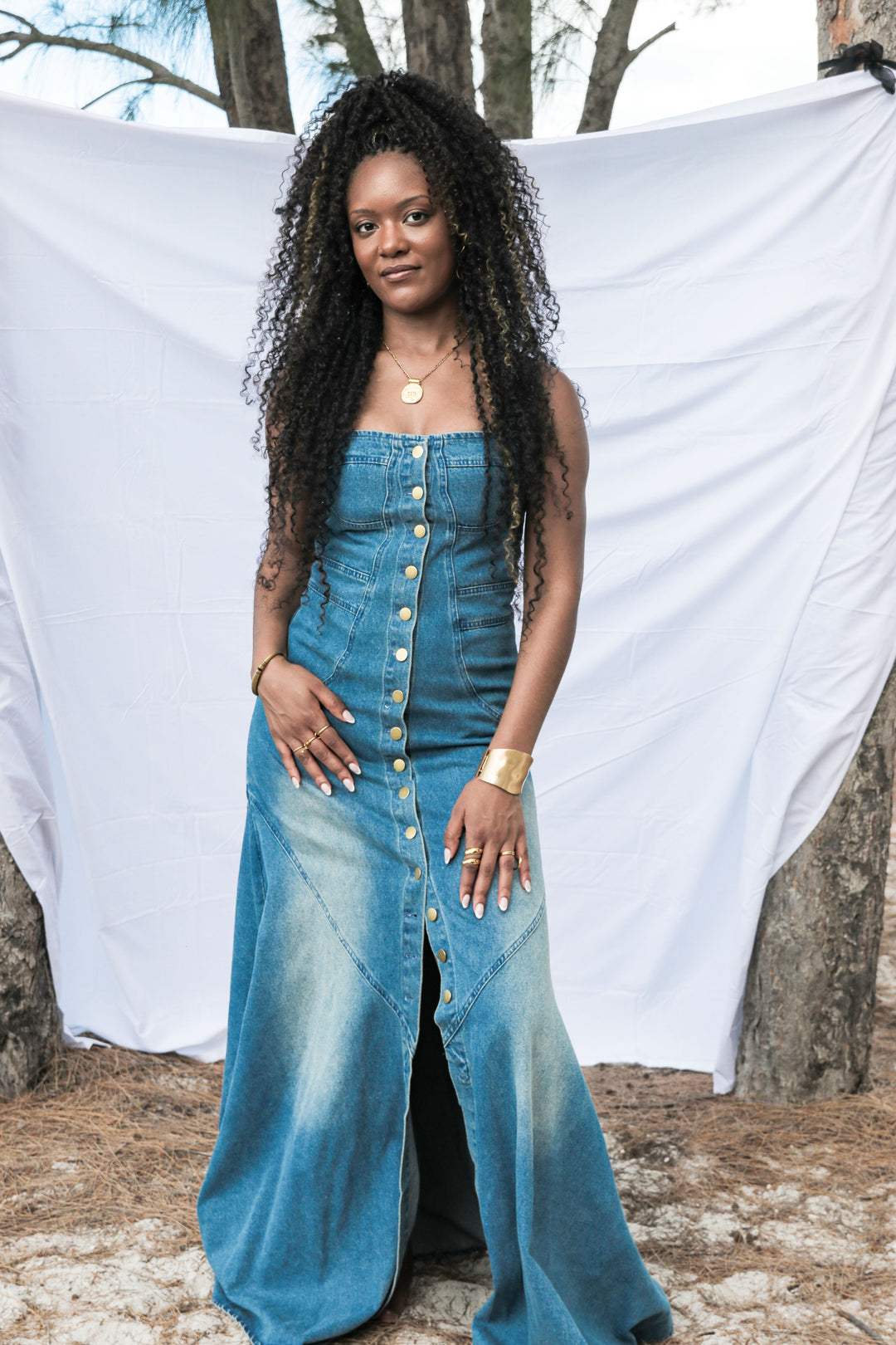 The YOMI + CALENDULA  Denim Button Dress
