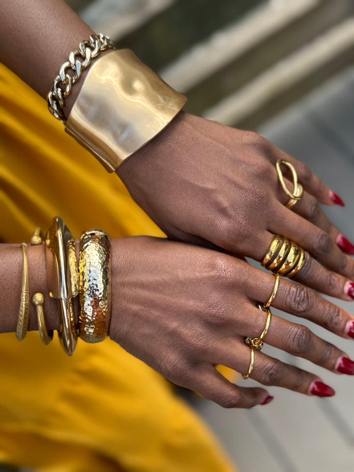 Yomi + Calendula-Gold Stack Ring with Drop diamond Pave